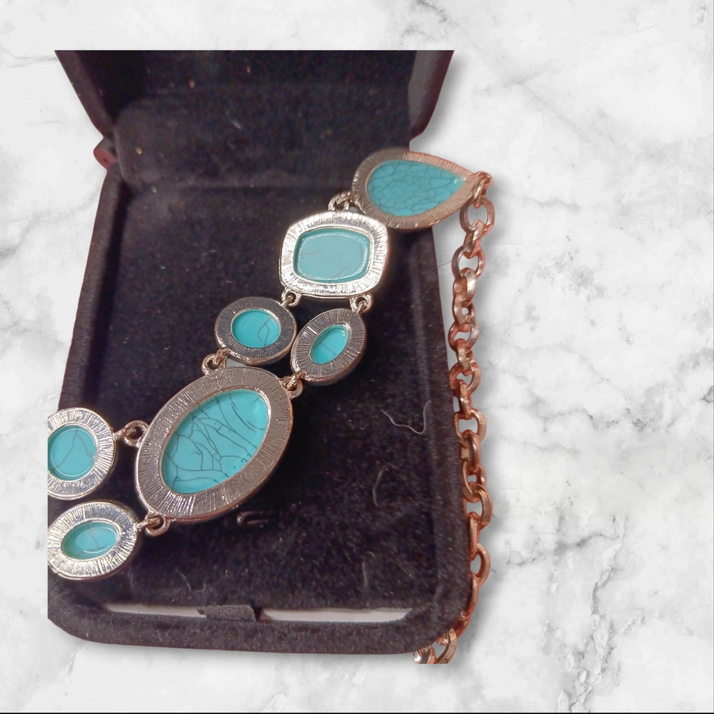 Trifari Turquoise Necklace with Gold Accents - Picture 3 of 4